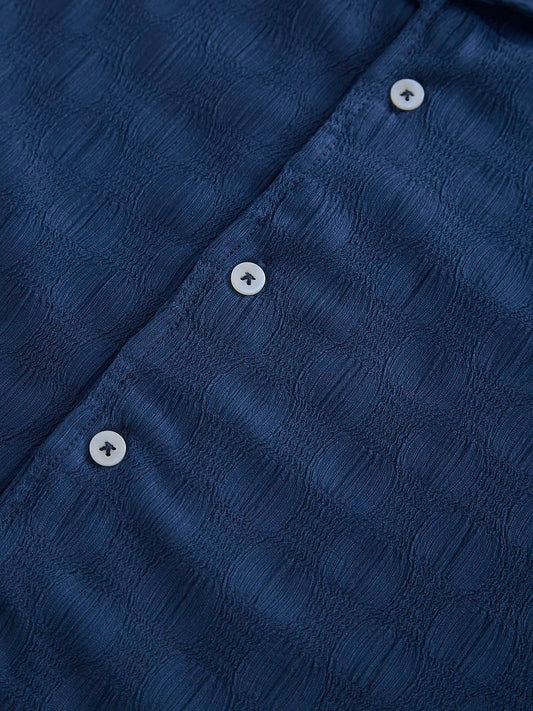 Blue Crepe Textured Oversized Shirt
