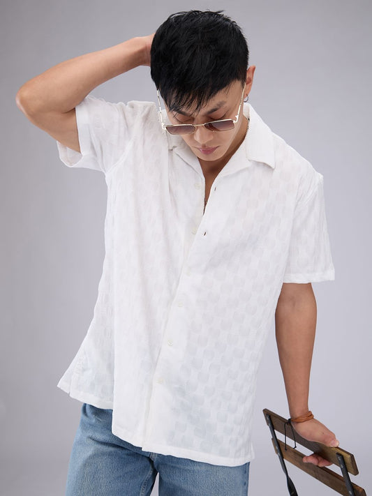 White Crepe Textured Oversized Shirt