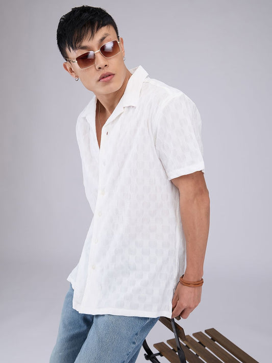 White Crepe Textured Oversized Shirt