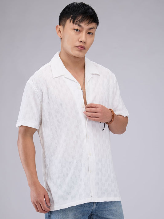 White Crepe Textured Oversized Shirt