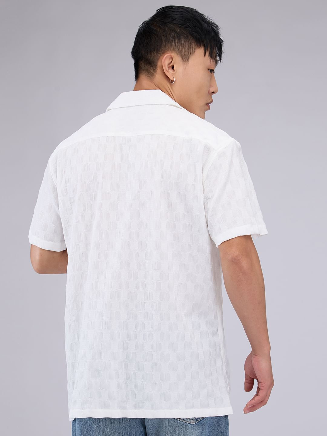 White Crepe Textured Oversized Shirt