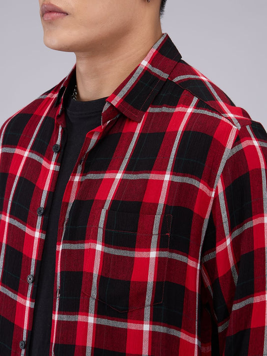 Premium Cotton Red & Black Tartanique Check Crepe Shirt
