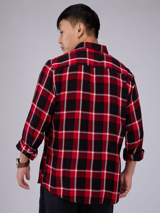 Premium Cotton Red & Black Tartanique Check Crepe Shirt