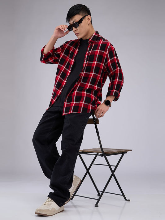 Premium Cotton Red & Black Tartanique Check Crepe Shirt