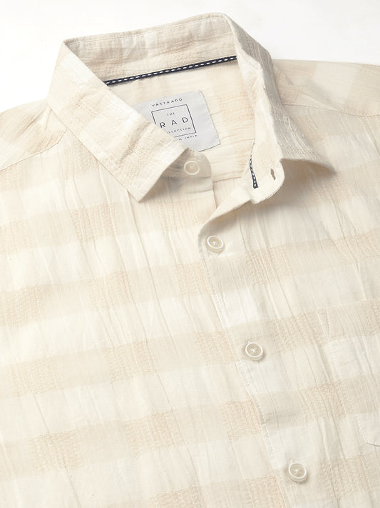 Premium Cotton Ivory Broad Checked Crepe Shirt