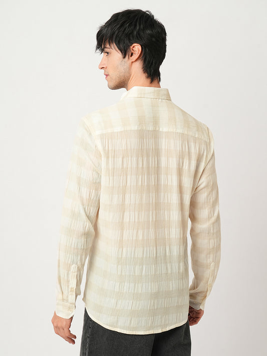 Premium Cotton Ivory Broad Checked Crepe Shirt