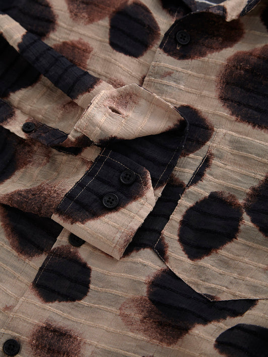 Beige Horizontal Dobby Striped Hawaiian Shirt
