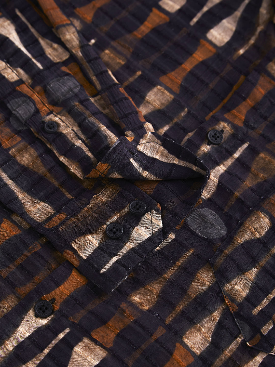 Black Horizontal Dobby Striped Abstract Printed Shirt