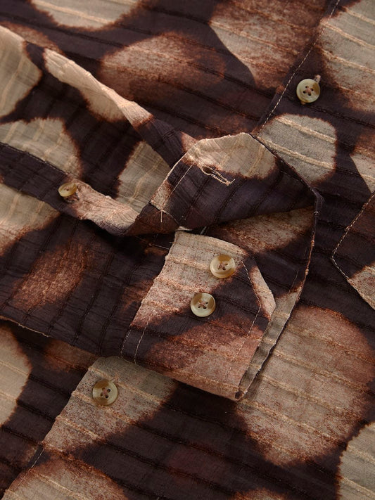 Suave Brown Horizontal Dobby Striped Abstract Printed Shirt
