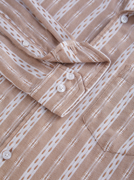 Premium Cotton Vintage Tan Thread Flat-Weave Striped Shirt