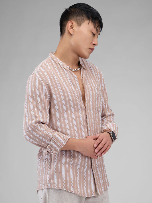 Premium Cotton Vintage Tan Thread Flat-Weave Striped Shirt