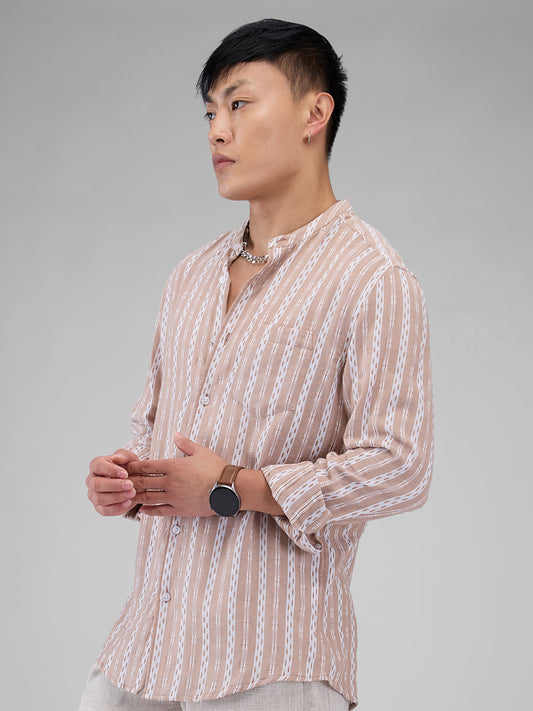Premium Cotton Vintage Tan Thread Flat-Weave Striped Shirt