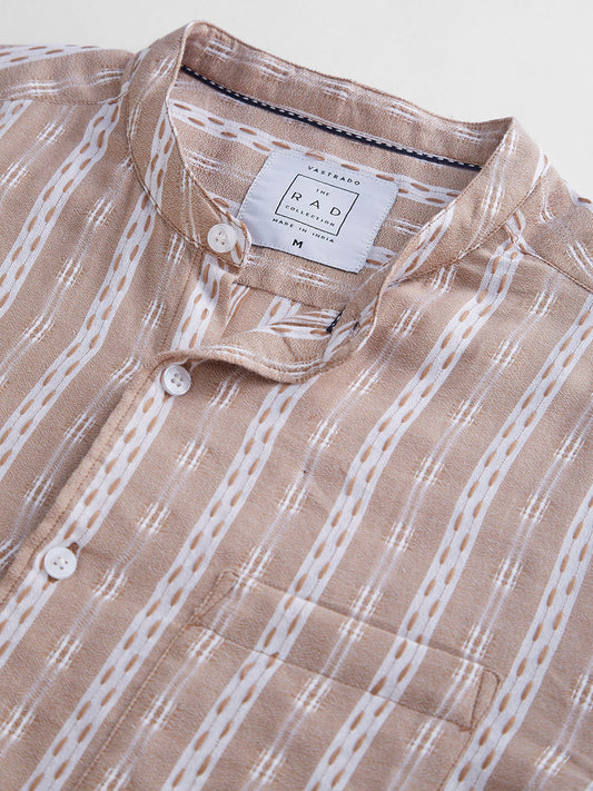 Premium Cotton Vintage Tan Thread Flat-Weave Striped Shirt