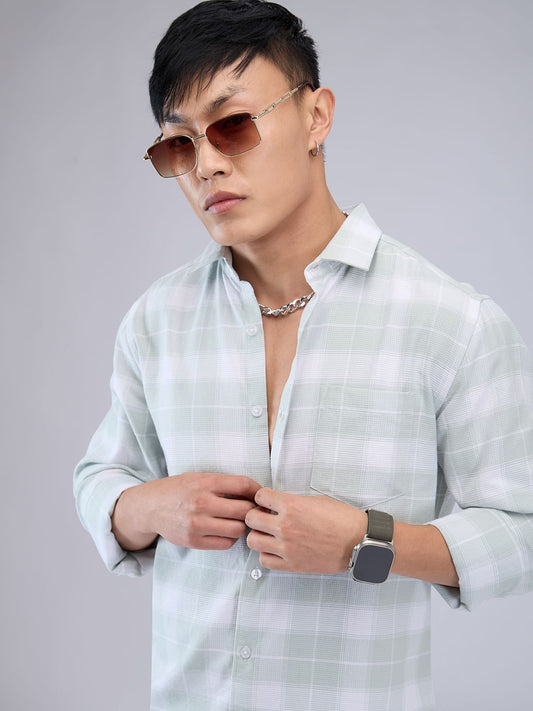 Premium Cotton Pastel Green & White Tartanique Checked Shirt