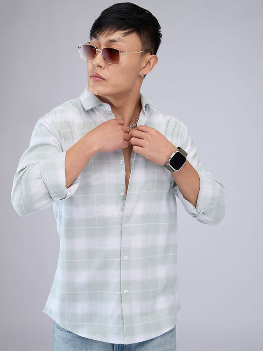 Premium Cotton Pastel Green & White Tartanique Checked Shirt