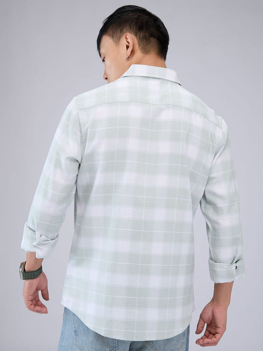 Premium Cotton Pastel Green & White Tartanique Checked Shirt