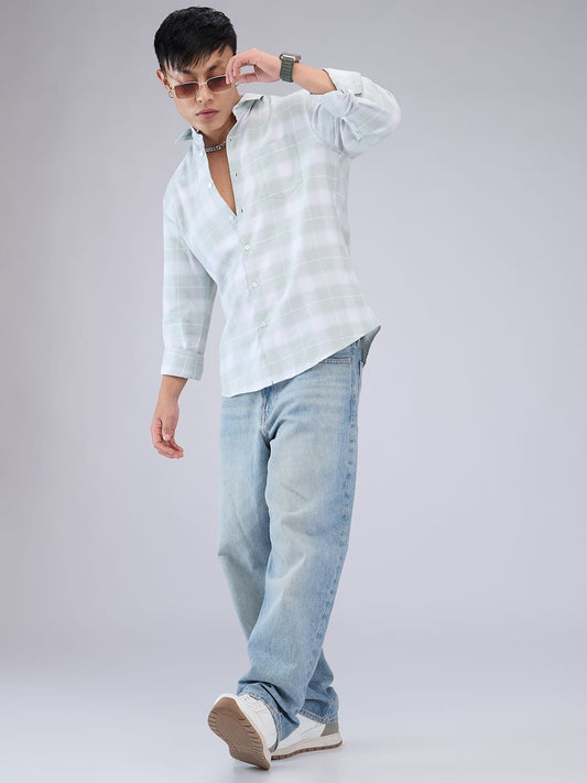Premium Cotton Pastel Green & White Tartanique Checked Shirt