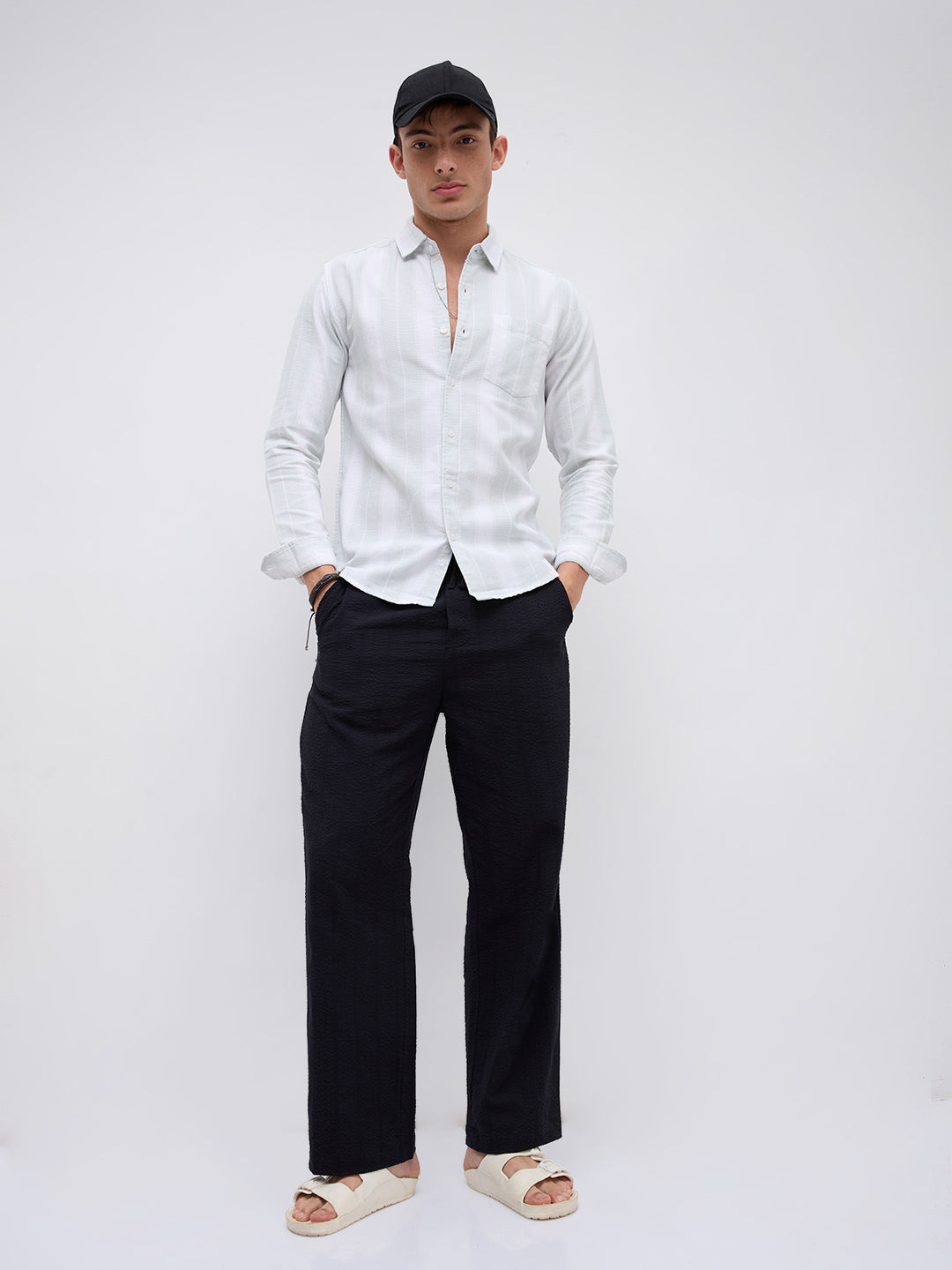 Sage Mist Textured Vertical Striped Resort Shirt