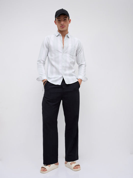Sage Mist Textured Vertical Striped Resort Shirt