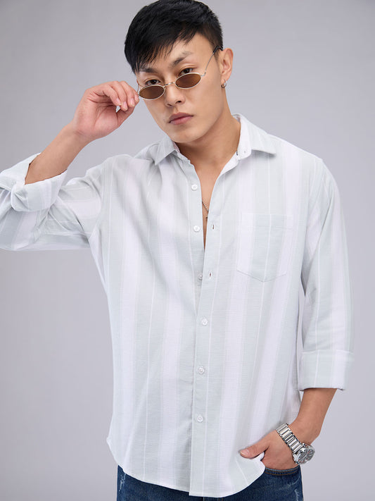 Premium Cotton Pastel Green & White Broad Striped Shirt
