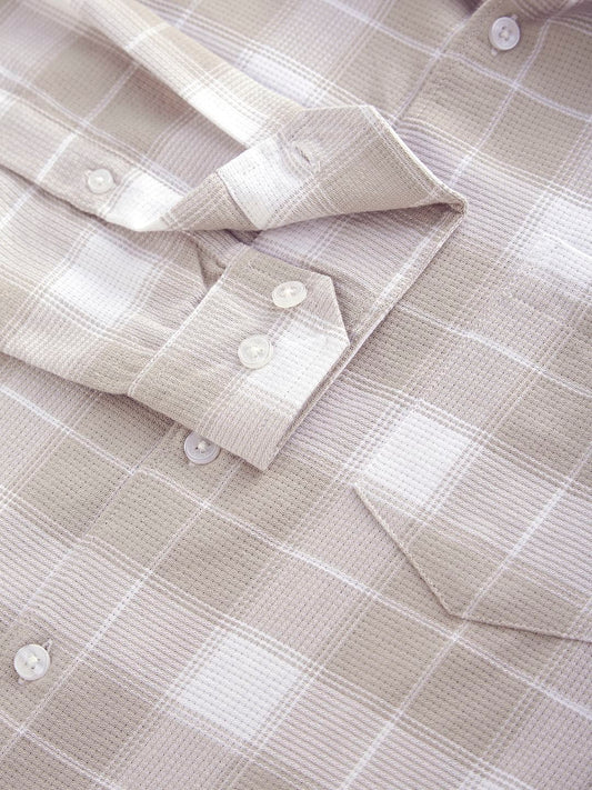 Premium Cotton Greige & White Checkered Shirt
