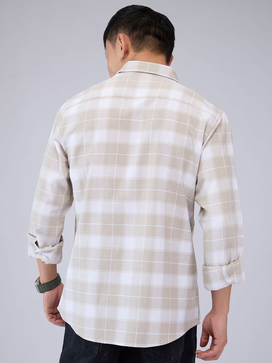 Premium Cotton Greige & White Checkered Shirt