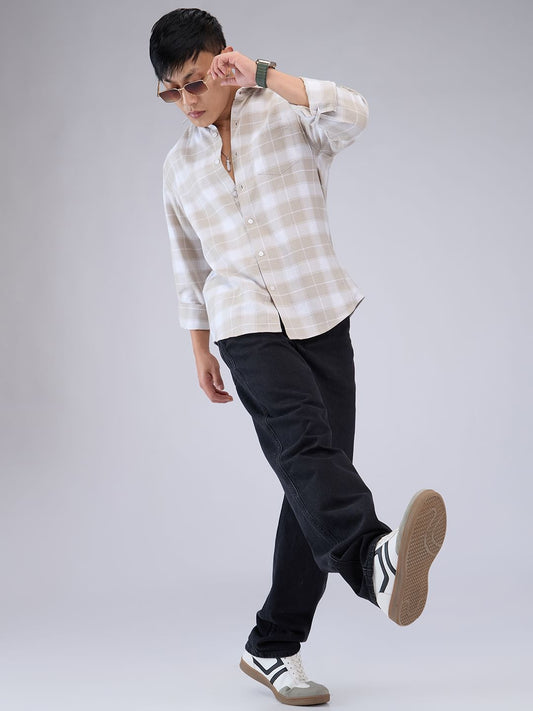 Premium Cotton Greige & White Checkered Shirt