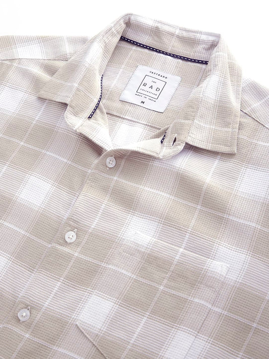 Premium Cotton Greige & White Checkered Shirt