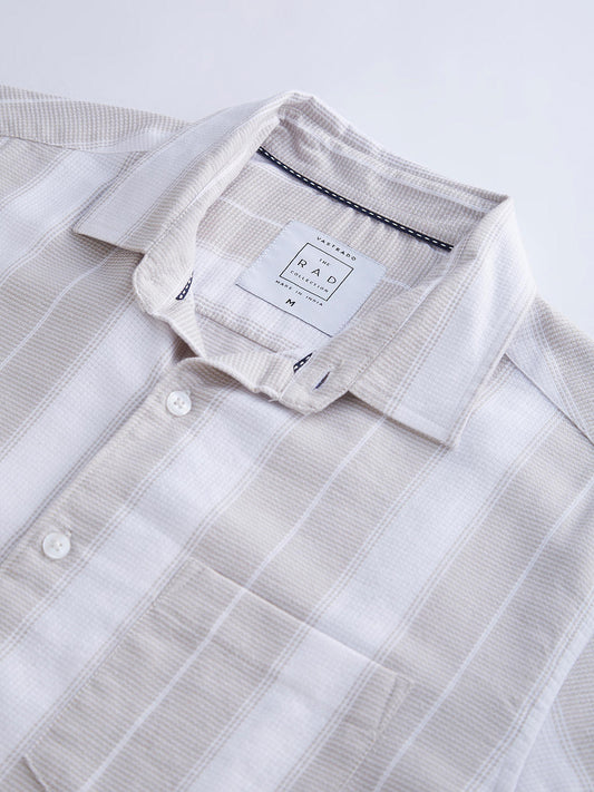 Premium Cotton Greige & White Broad Striped Shirt
