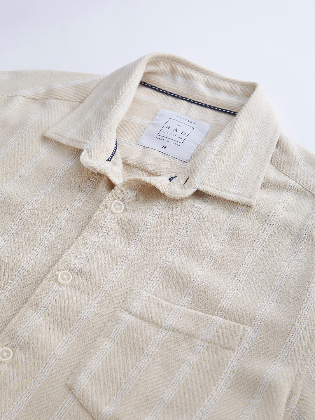 Beige & White Dobby Striped Shirt