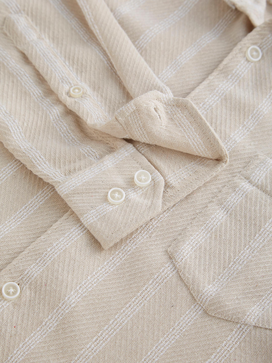 Beige & White Dobby Striped Shirt