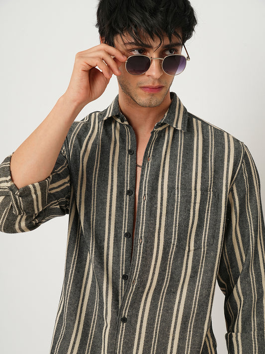 Black & Beige Vertical Striped Shirt
