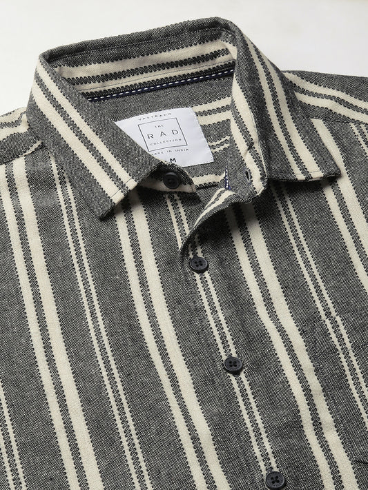Black & Beige Vertical Striped Shirt