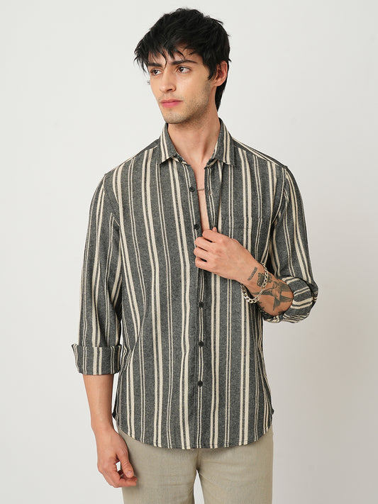 Black & Beige Vertical Striped Shirt