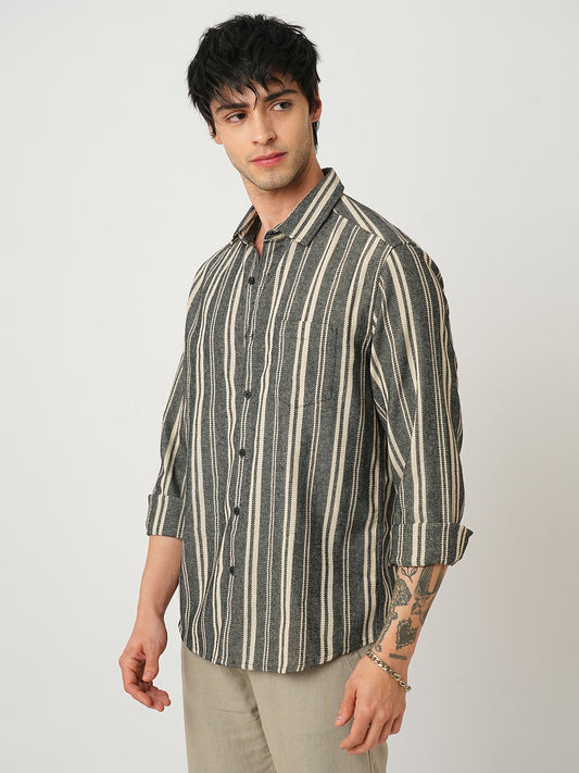Black & Beige Vertical Striped Shirt