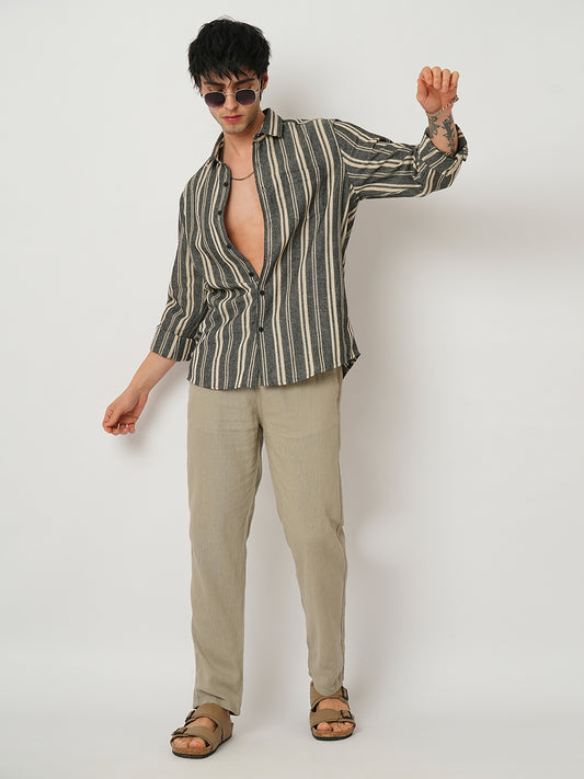 Black & Beige Vertical Striped Shirt
