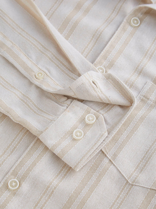 Classic Beige Dobby Striped Shirt