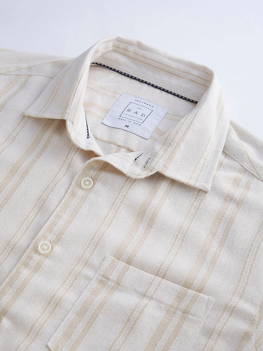 Classic Beige Dobby Striped Shirt