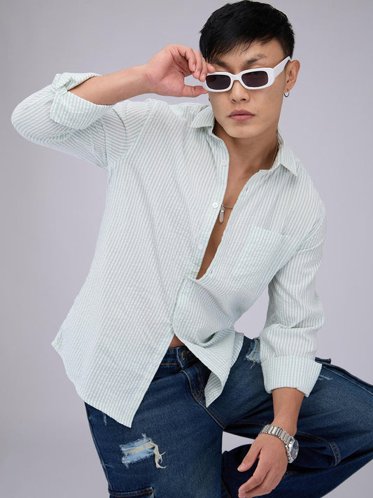 Mint Green Seersucker Striped Shirt