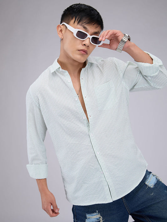 Mint Green Seersucker Striped Shirt