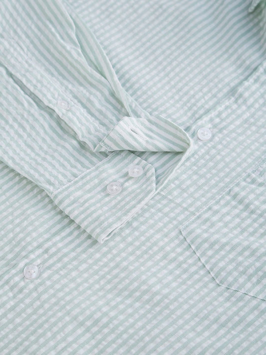 Mint Green Seersucker Striped Shirt