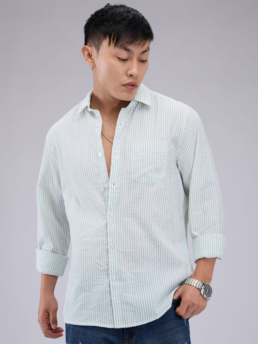 Mint Green Seersucker Striped Shirt