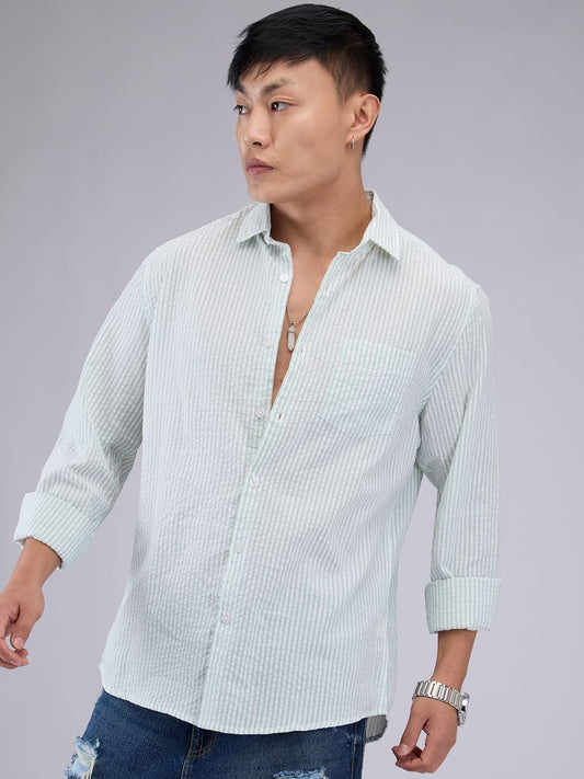 Mint Green Seersucker Striped Shirt