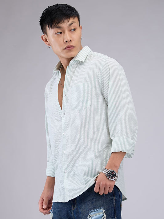 Mint Green Seersucker Striped Shirt