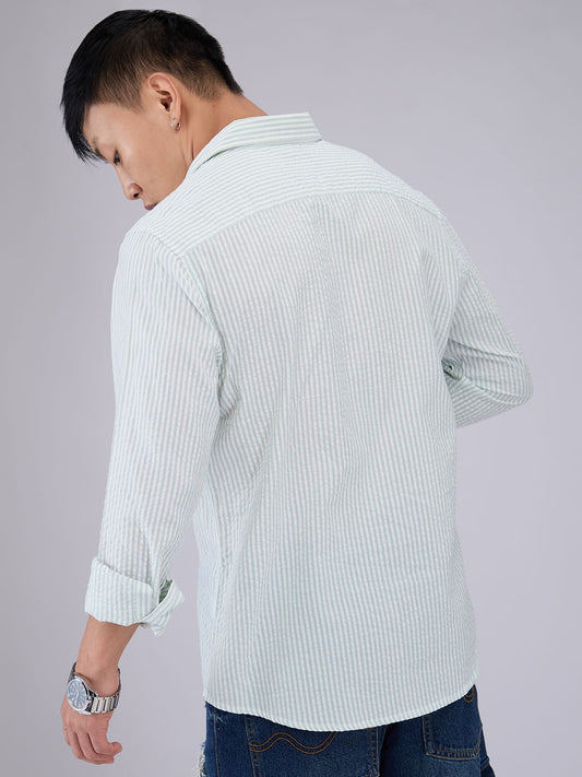Mint Green Seersucker Striped Shirt