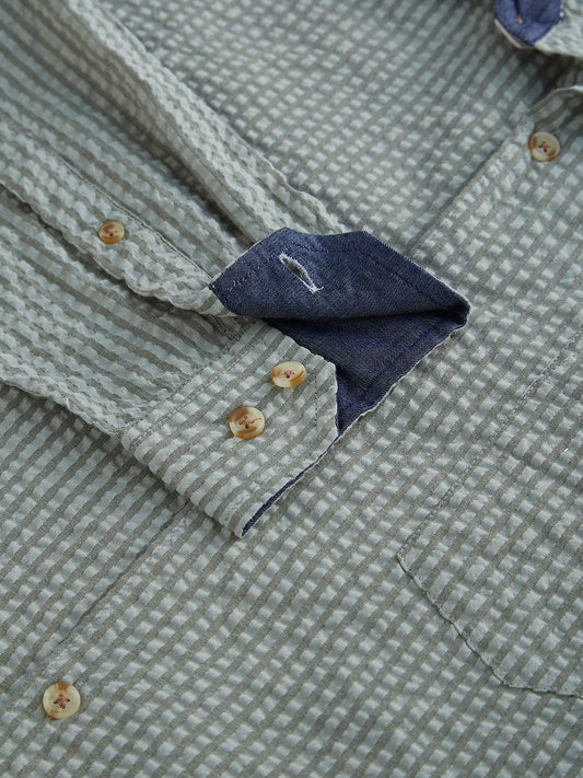 Olive Seersucker Striped Shirt