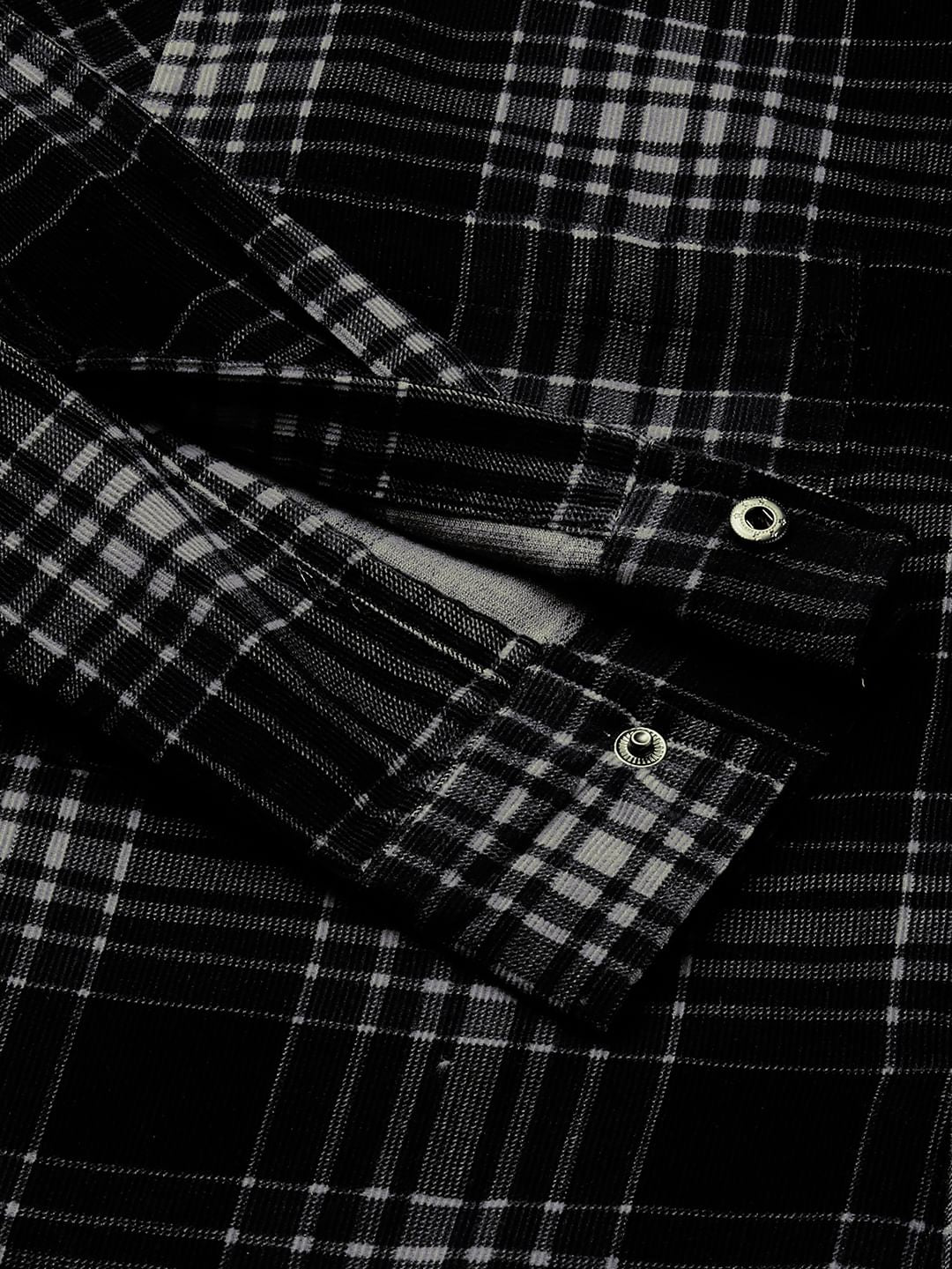 Black Plaid Checkered Double Pocket Corduroy Overshirt