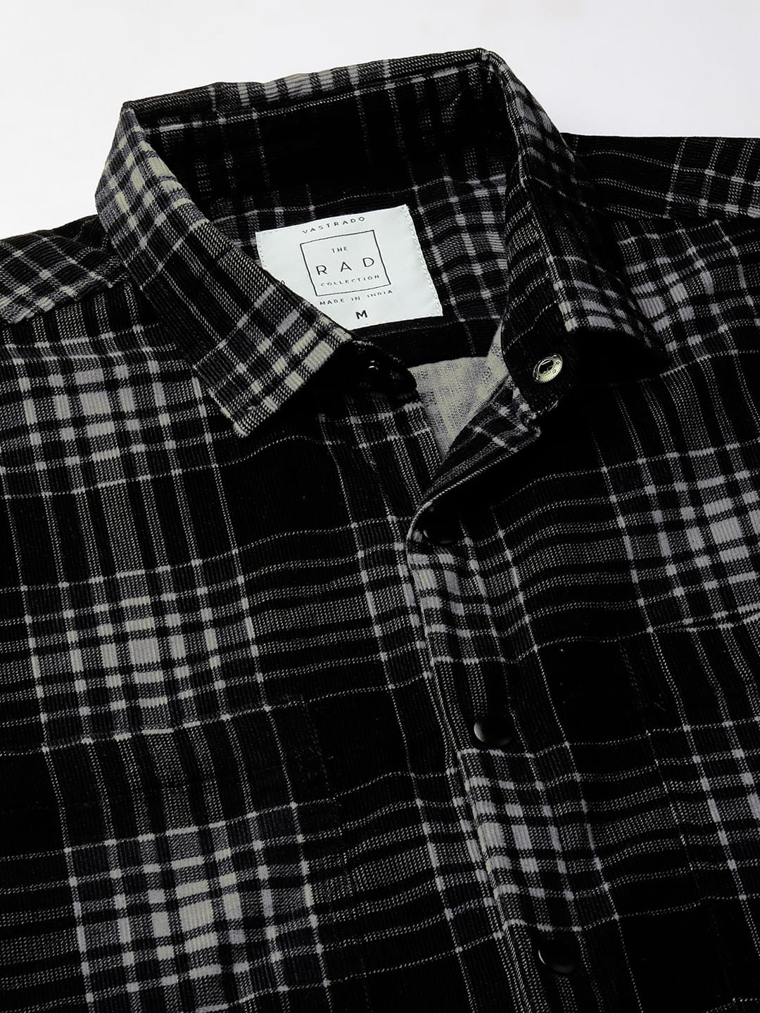 Black Plaid Checkered Double Pocket Corduroy Overshirt