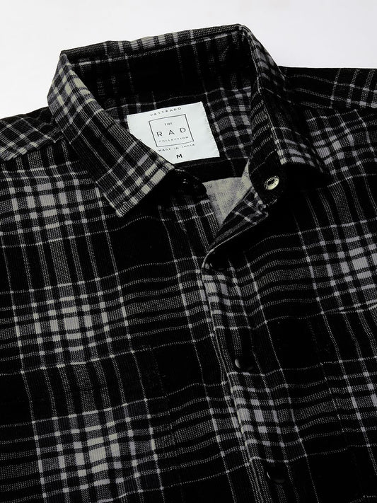 Black Plaid Checkered Double Pocket Corduroy Overshirt