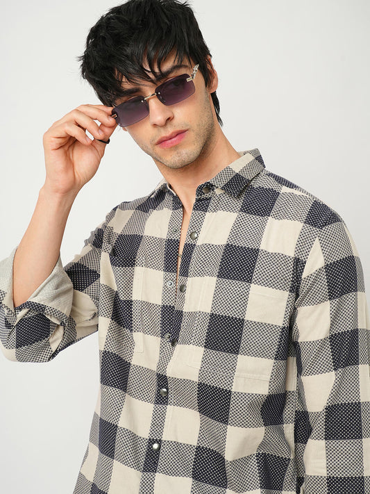 Dappled Bisque & Navy Double Pocket Corduroy Overshirt